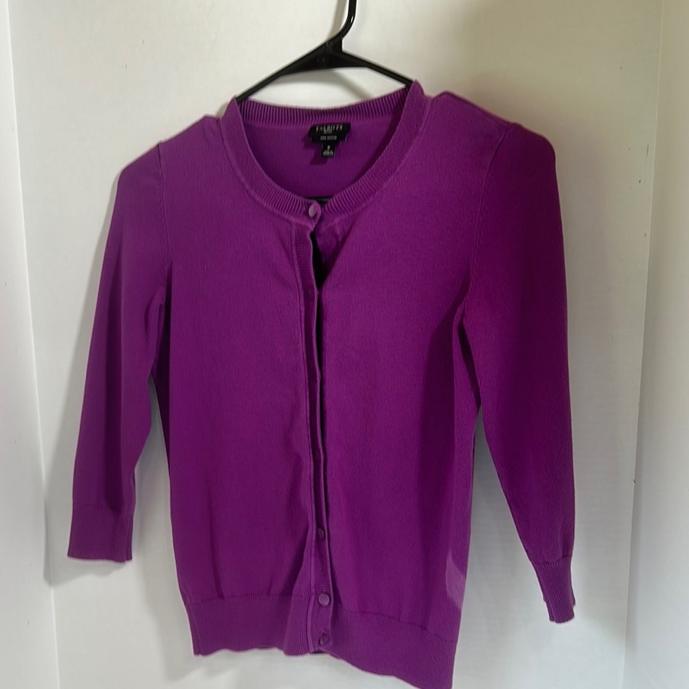 Talbots petites purple Pima cotton button up cardigan size p small